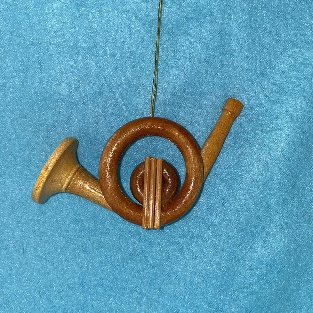 VINTAGE FRENCH HORN Ornament crafted from wood